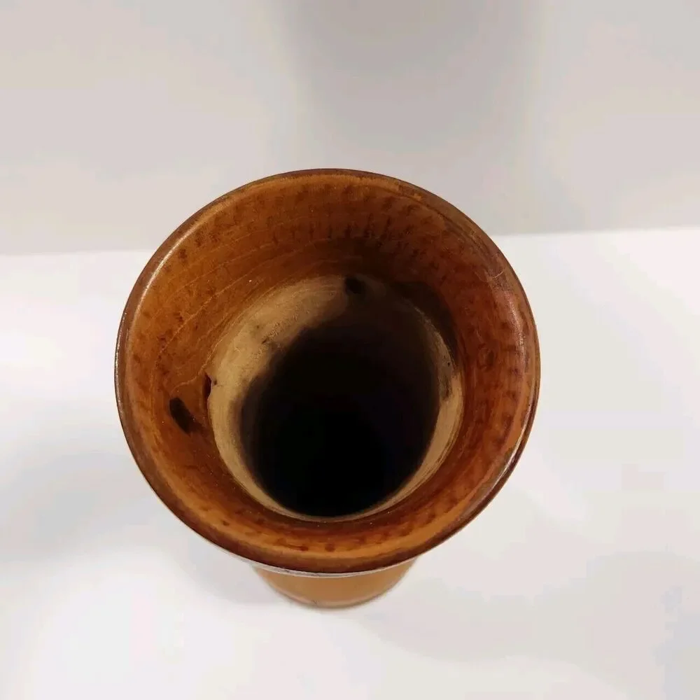 Hand Carved Wooden Vase Vessel Floral Leaf Design Bohemian Style, Boho Tiki